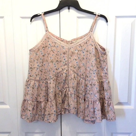 Cozy Casual Womens Pink Floral Ruffled Cami Tank Top Size Large - Picture 5 of 6
